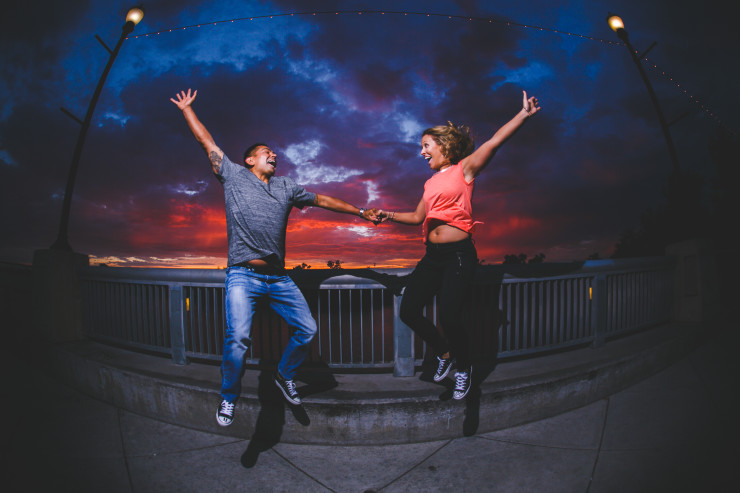 A crazy sunset during this old Sacramento engagement session