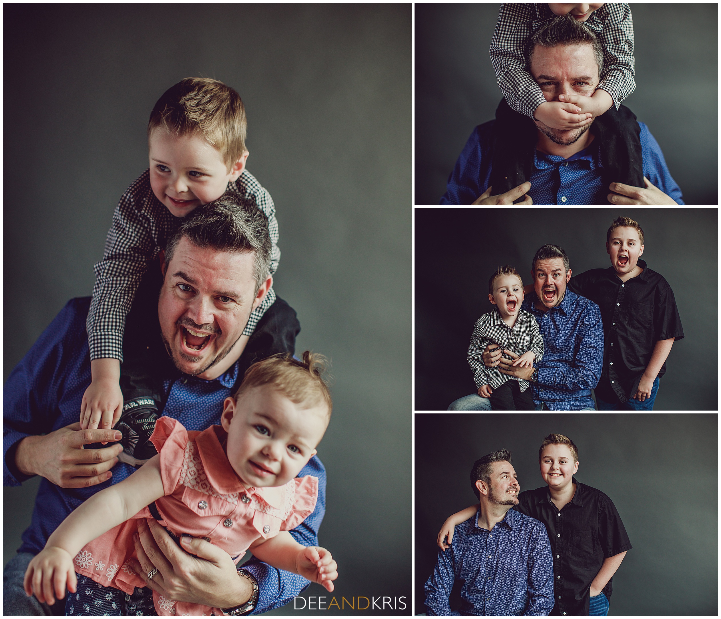 Sacramento family in studio portraits, father and his kids