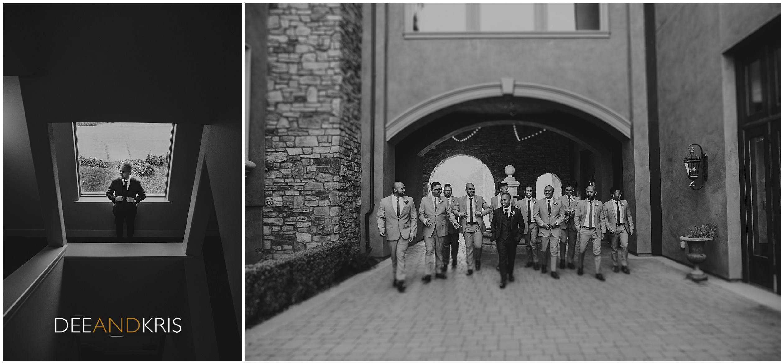 Sacramento Wedding photographers Dee and Kris photograph Groomsmen at The Westin Hotel, black and white photography