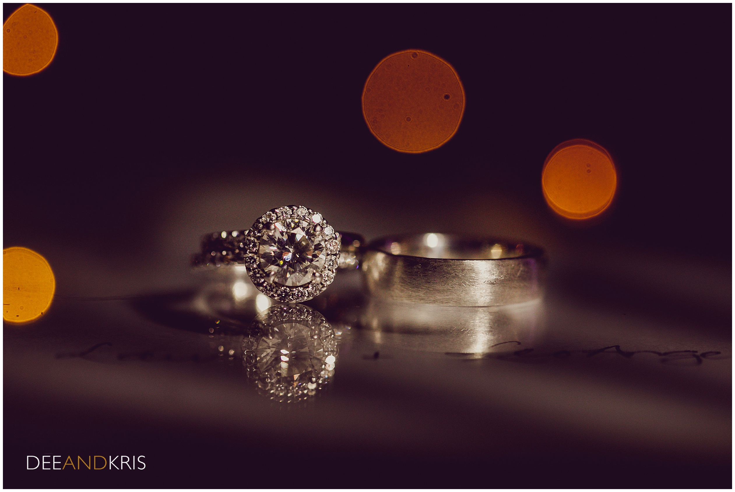 Sacramento Wedding Photographer Dee and Kris Photograph rings, classic ring shot with lights
