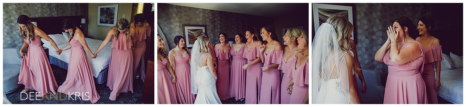 First look with bridesmaids at Scribner Bend Vineyard wedding, sacramento wedding photographers