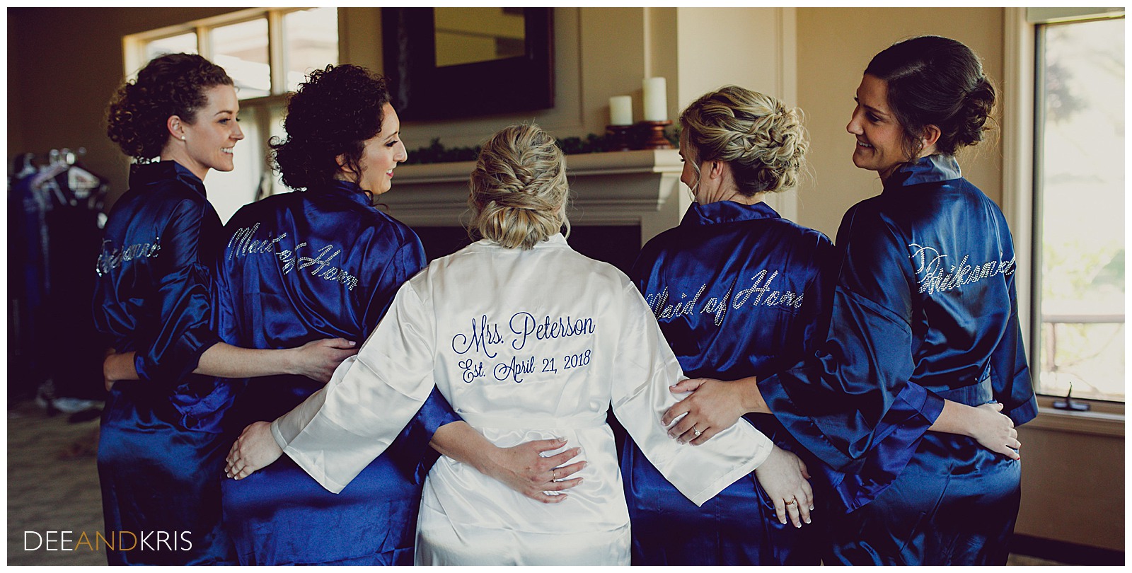 Custom bridesmaid robes, royal blue bridesmaid robes and outfits for getting ready, bride custom embroidered with name and wedding date, catta verdera wedding