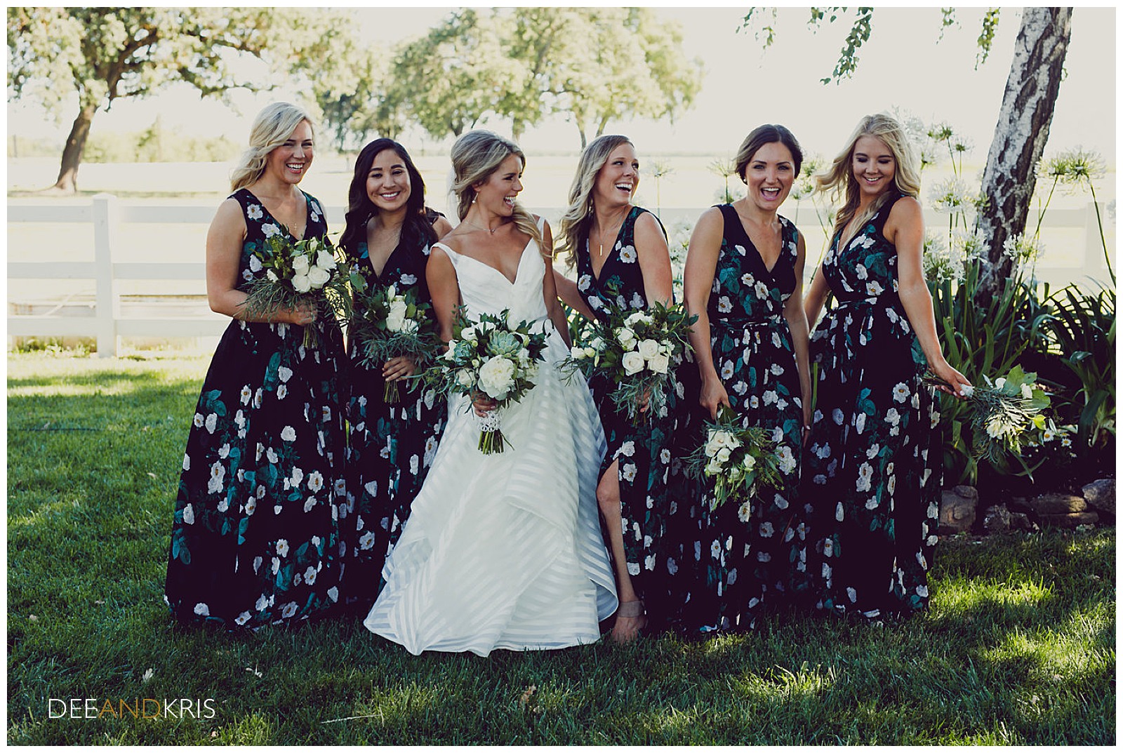 Floral Bridesmaid's dresses for an outdoor wedding
