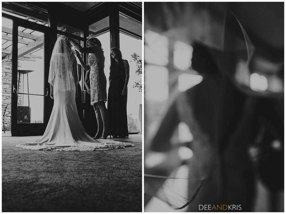 Black and White photography, country club wedding, mid length veil, 