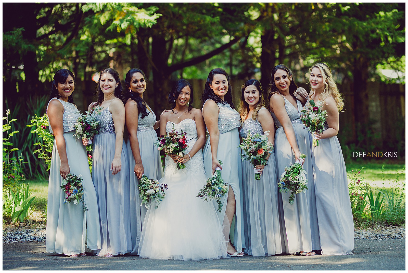 Mountain Shadows Resort wedding pictures, outdoor wedding venue in Forest Hill, CA by Dee and Kris photography. Blue bridesmaid dresses