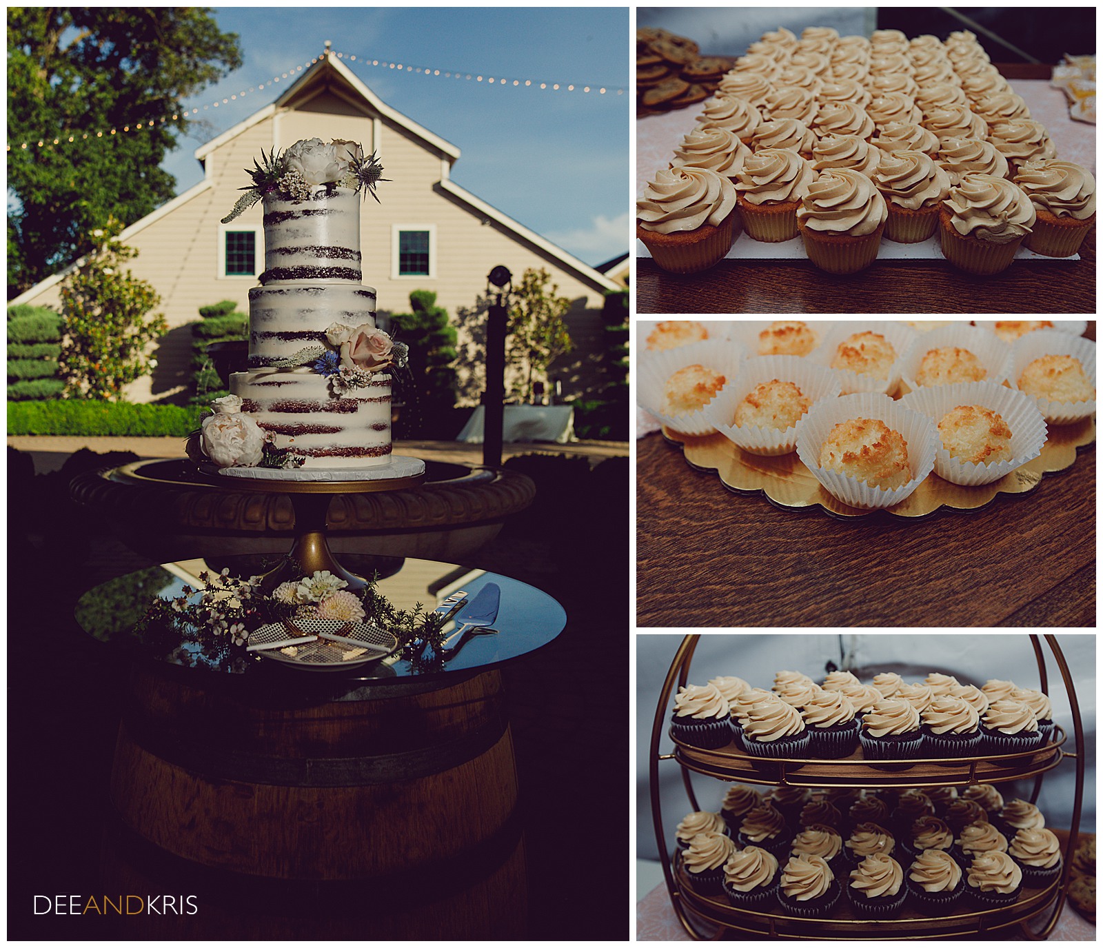 Freeport Bakery wedding cake and cupcake bar