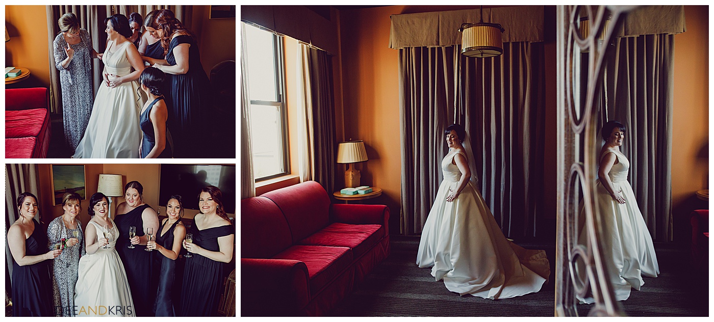 Bride gets ready in the Governor's suite at the Citizen Hotel in Downtown Sacramento