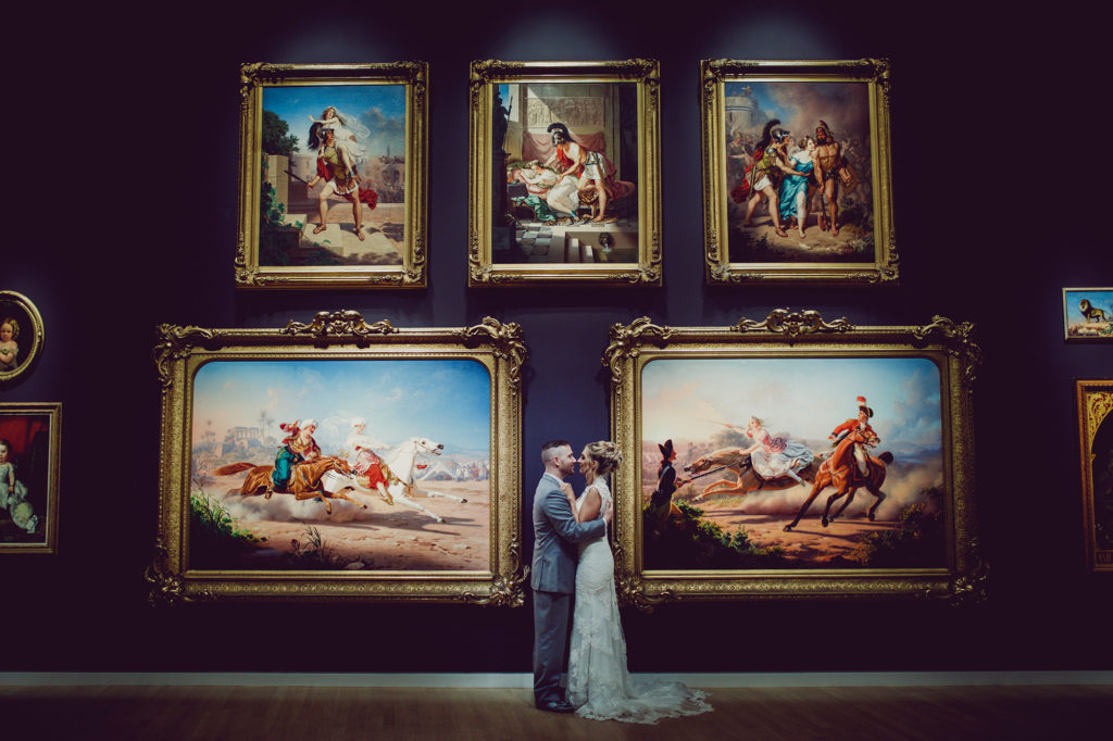 Crocker Art Museum wedding pictures, bride and groom photographed in museum, high-end wedding