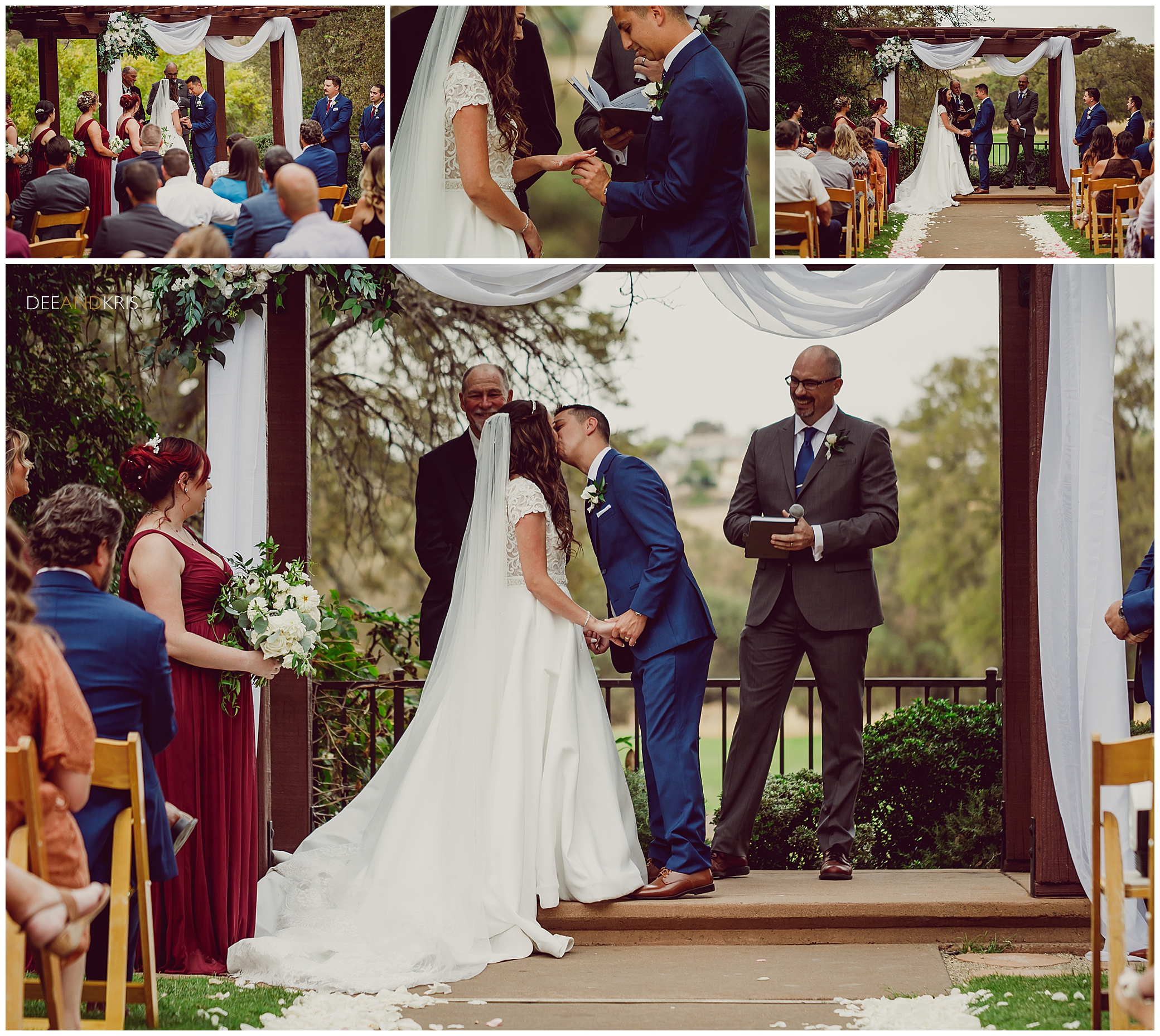 Bride and groom exchange vows at Catta Verdera Country Club ceremony site