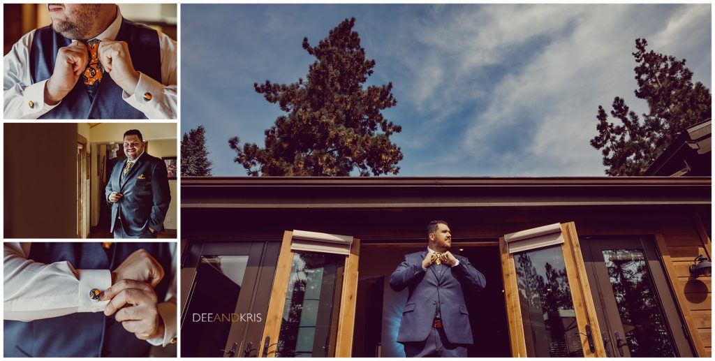 Groom gets ready at private estate for his backyard wedding photographed by Dee and Kris