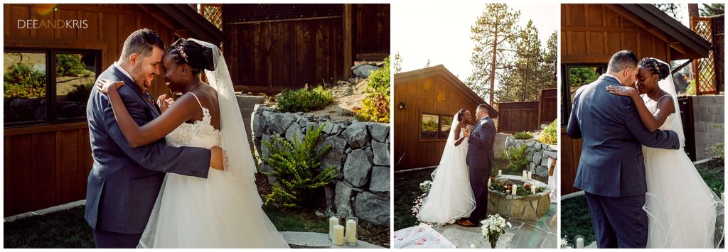 Bride and Groom share their first dance at their backyard wedding in South Lake Tahoe