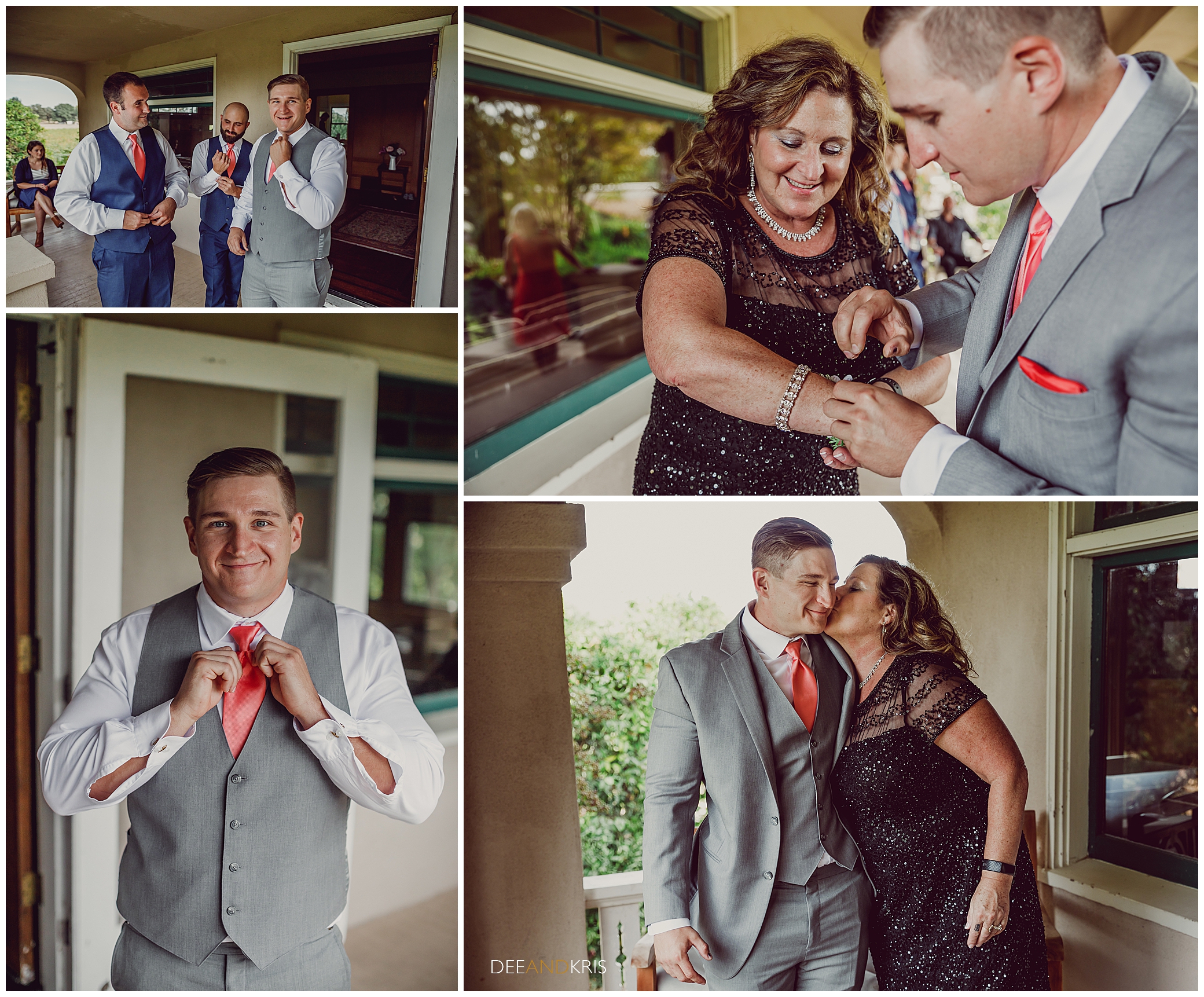 Groom gets ready with mother of the groom for an intimate wedding at Scribner Bend