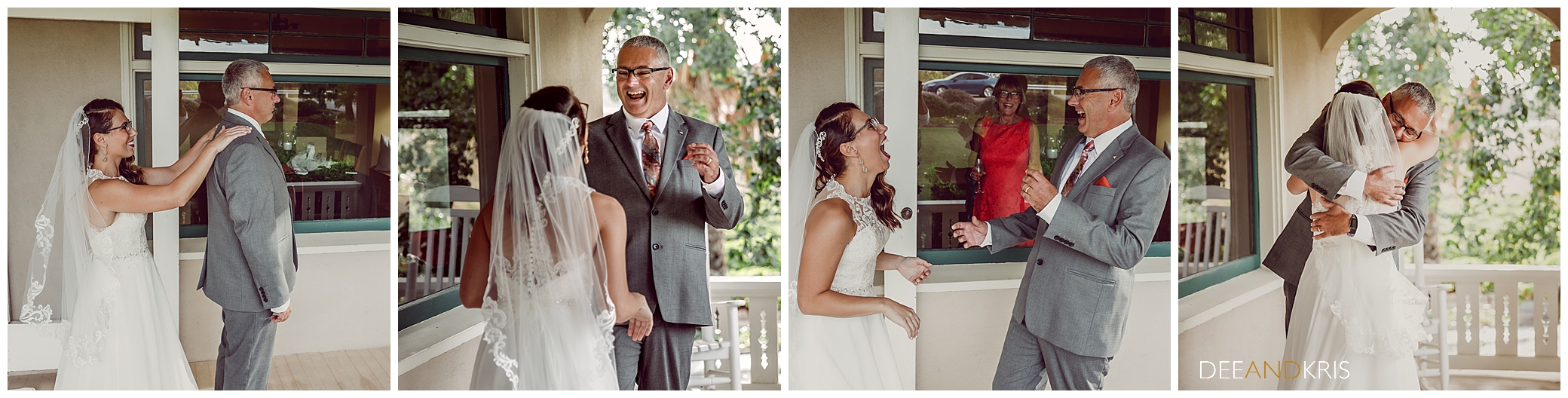 Bride's first look with dad at Scribner Bend Vineyards