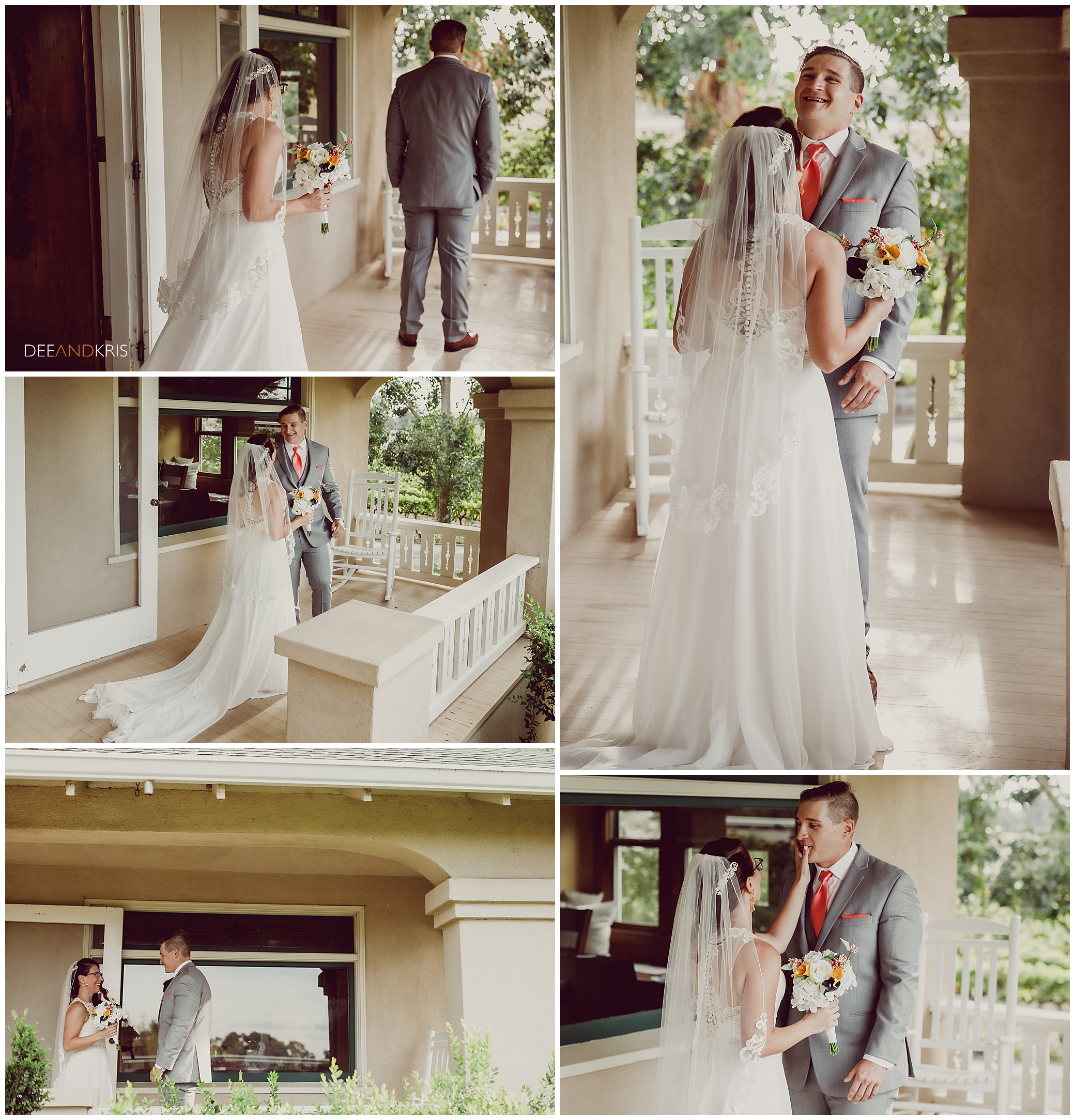First look with bride and groom at Scribner Bend Wedding Venue