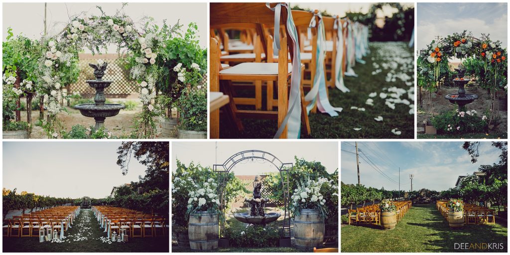 Scribner Bend ceremony decoration ideas, wedding arch with flowers, 
