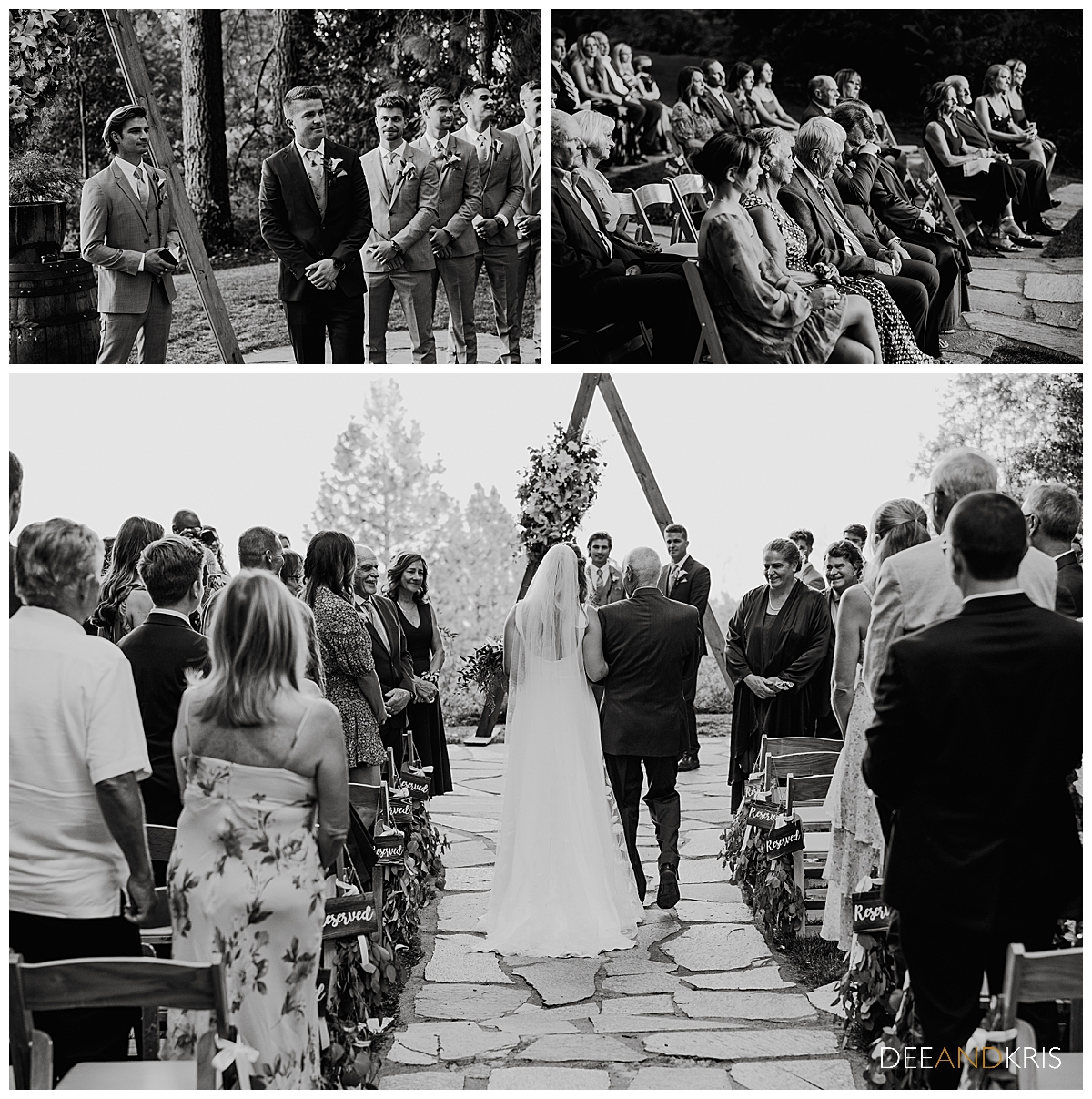 Three black and white images of ceremony.