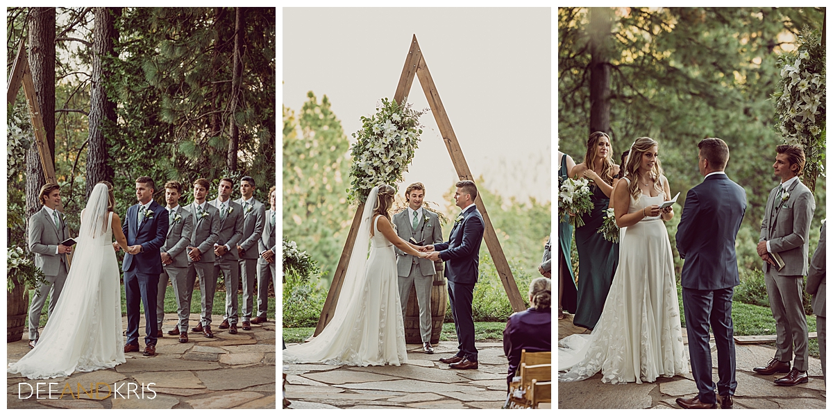 Three images of vows being said.