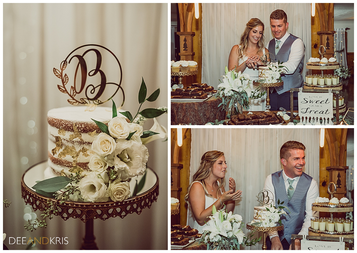 Three images of cake and cake cutting