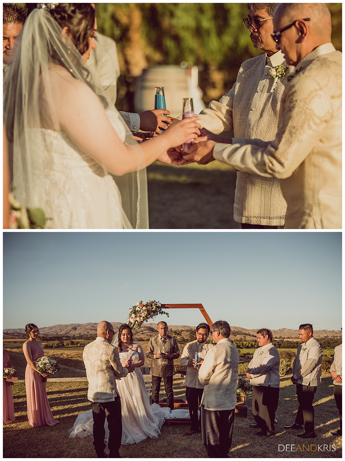 Two images of sand ceremony.