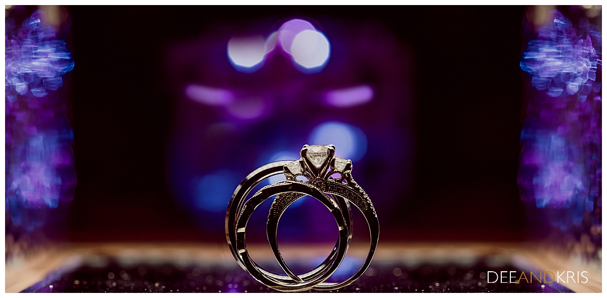 One image of wedding rings in depth of field lighting.