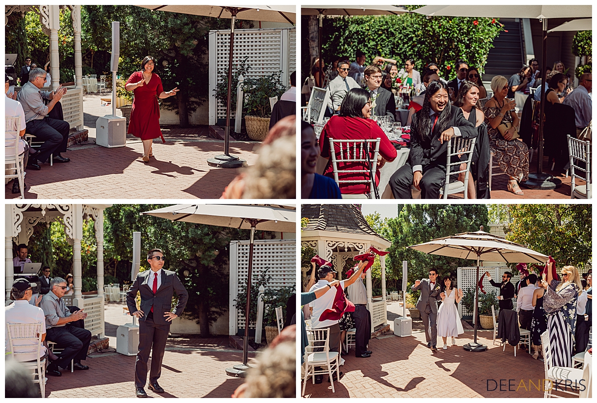 Four images of bridal party entrances.