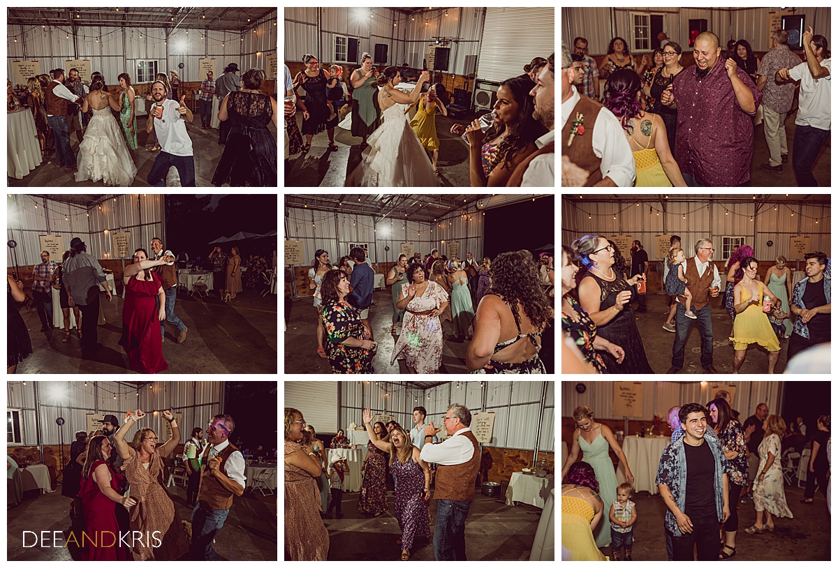 Nine images of guests dancing and partying. 