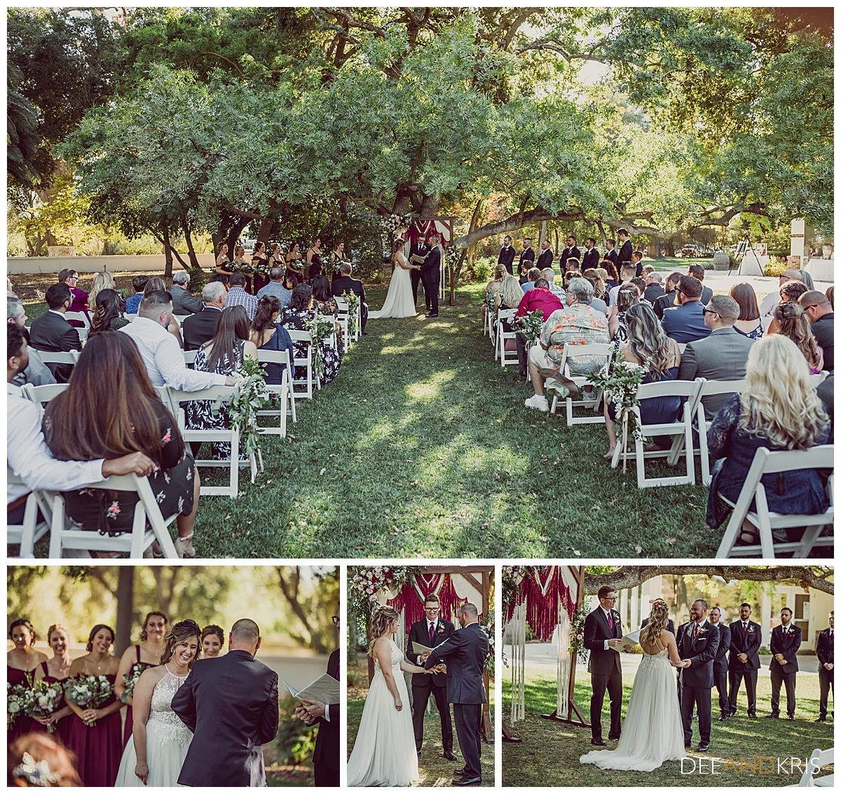 Four images of the vows and ring exchange.