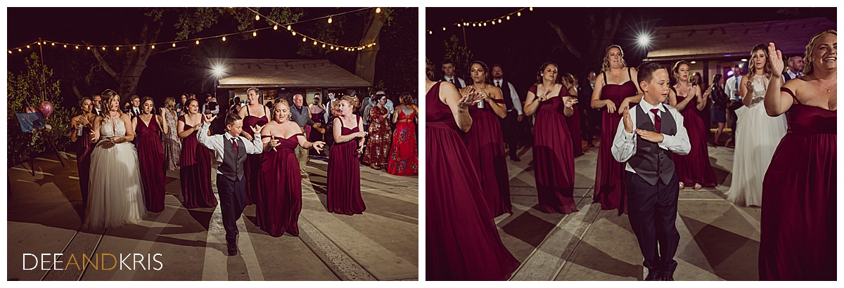 Two images of guests dancing