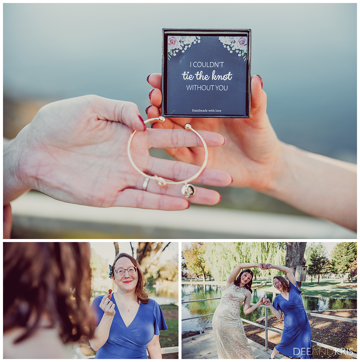 Three color images: Top image of maid of honor gift