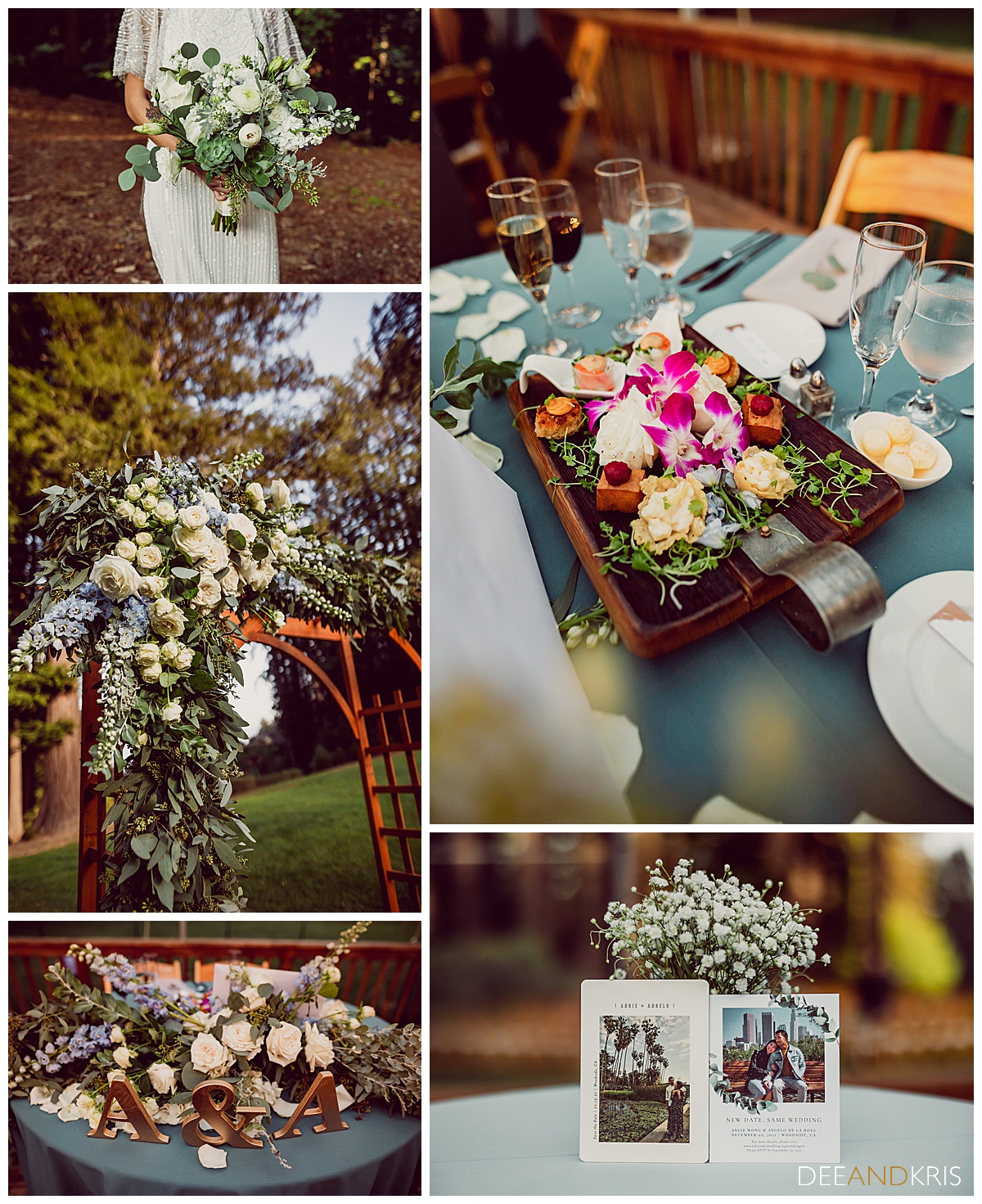 Five images of various floral details.