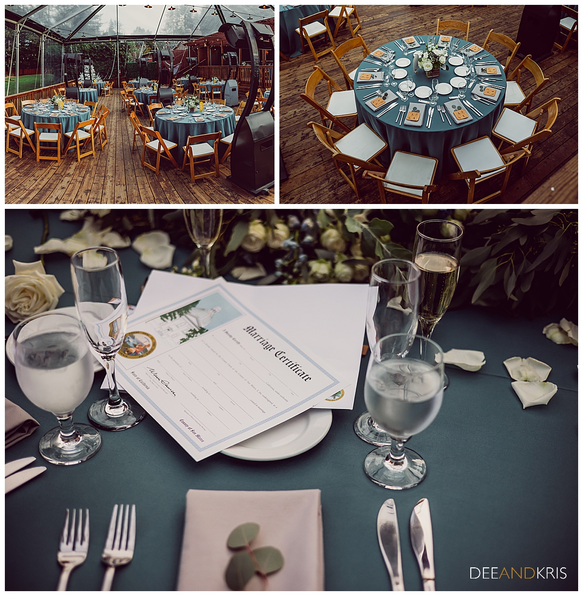 Three images of table settings.
