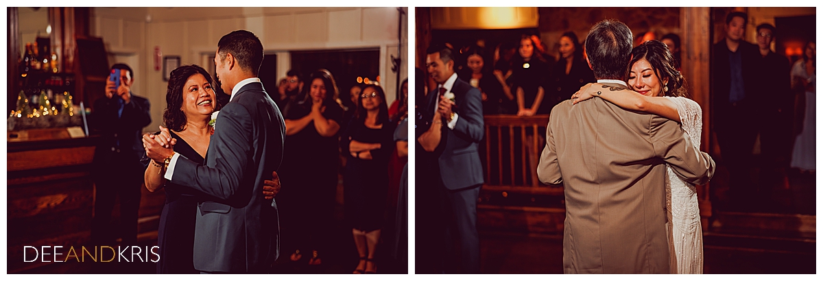 Two images of mother/son and father/daughter dances.