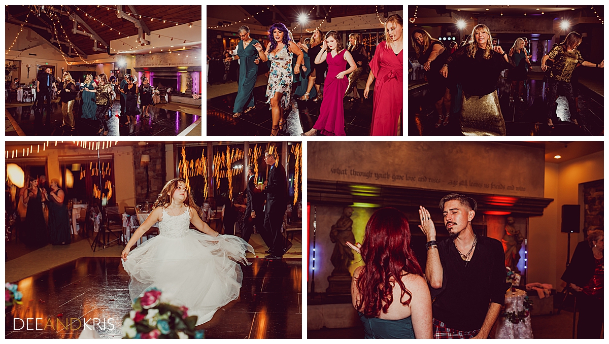 Five images of various guests dancing.