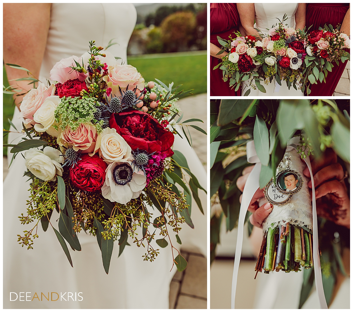 Close-up of Sarah's bridal bouquet, capturing the essence of a classic Half Moon Bay wedding.